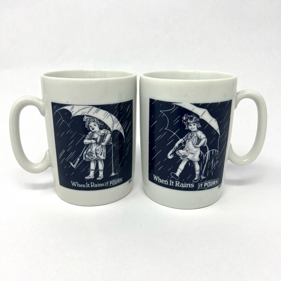 Morton Salt Mugs Vintage JAPAN 1914 1921 "When It Rains It POURS" - Picture 1 of 6
